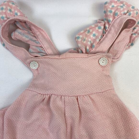 Vintage Health-Tex Baby Overalls Pink Floral Ruffle Applique Snaps Size 18 Month - Picture 3 of 10